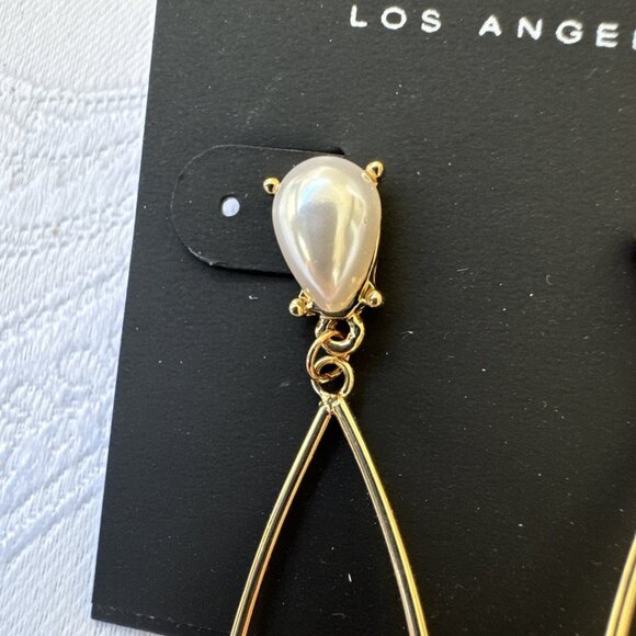 Laundry by Shelli Segal Orange Bead Pearl Goldtone Oval Hoops Dangle Drop NEW - Picture 3 of 10